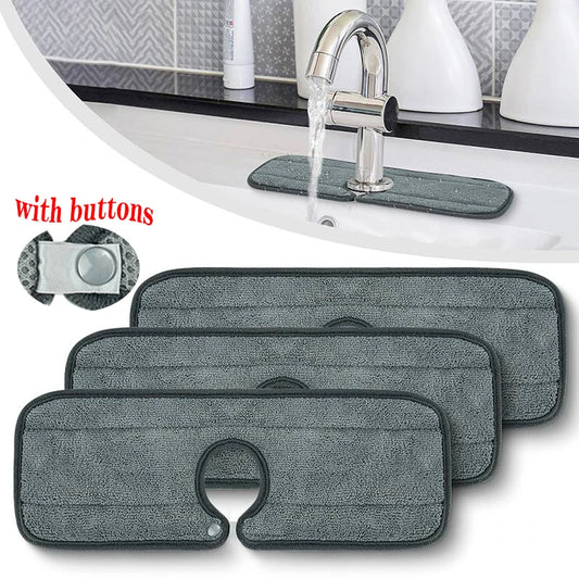 2pcs Faucet Absorbent Mat With Buttons Sink Splash Guard