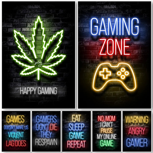 Neon Gamer Wall Art Posters