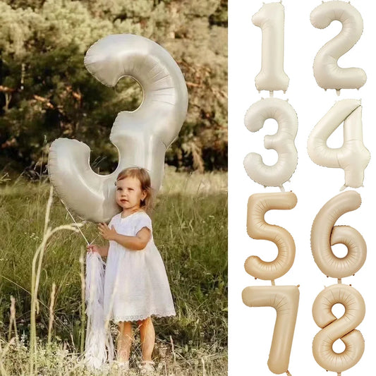 32/40Inch Cream Color Number Balloons 1-9 Large